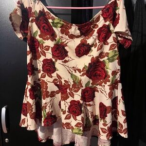 Blush Red Peplum Short Sleeve Blouse